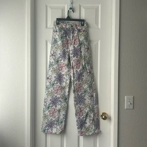 Flower Print High Rise Wide Leg Jean/Pant